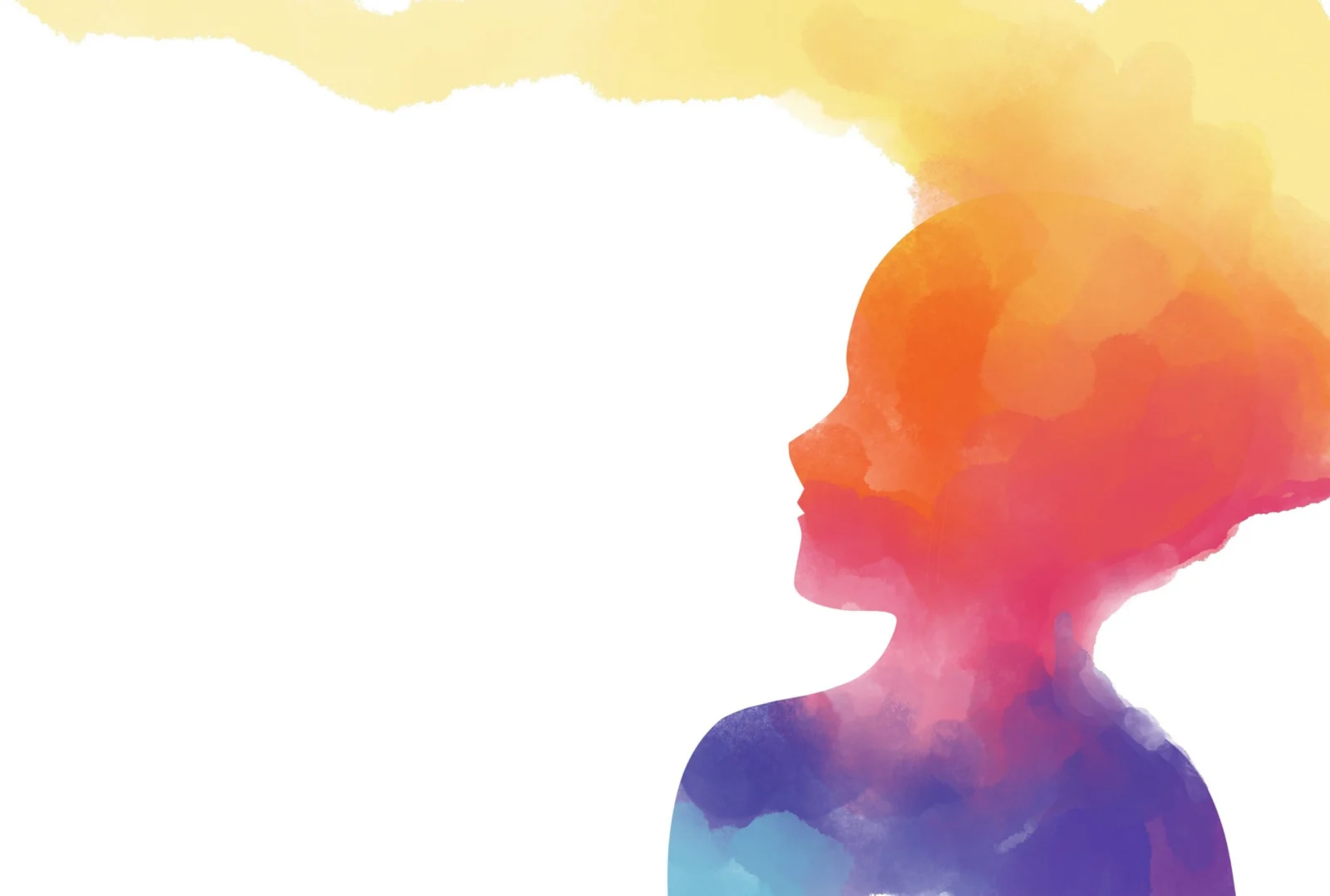 Mental health, illness ,brain development ,medical treatment  concept, human head watercolor  painting on white background